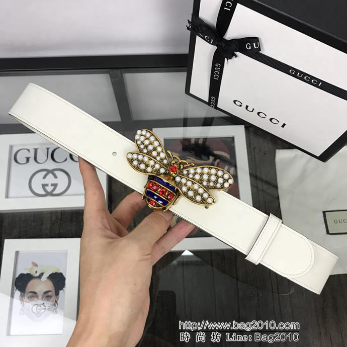 GUCCI古馳 官網新款 正品規格 原單品質 雙面進口頭層對版定制皮料 復古紅磚大蜜蜂扣 時尚百搭款皮帶  xfp1314